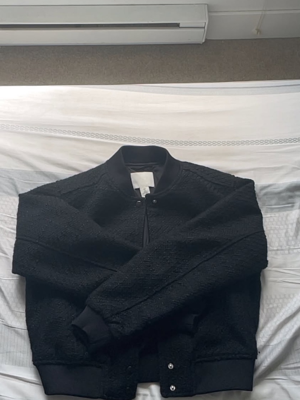 H&M Black Textured Women's Bomber Jacket
